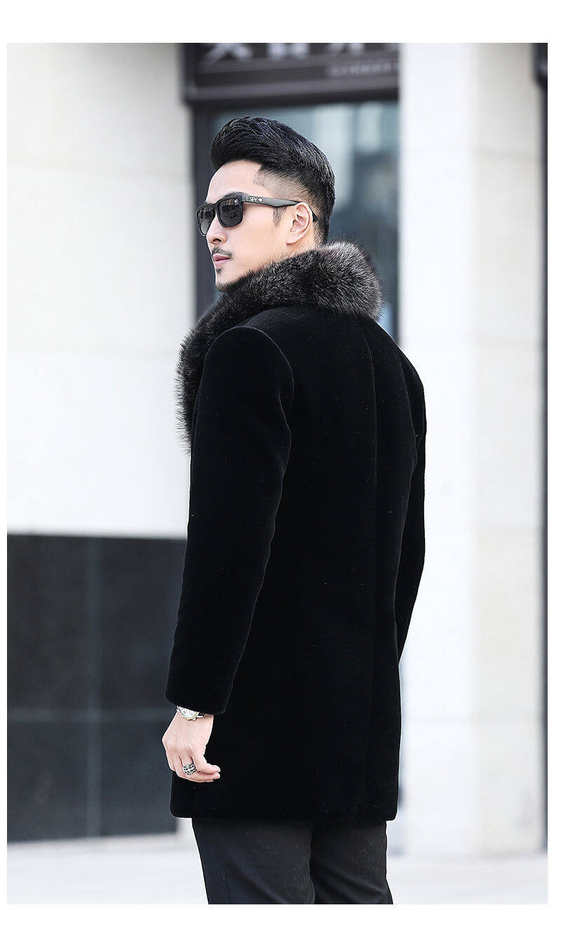 Thickened men's Marten overcoats suit collar mink New imitation fur mid-length Haining fur winter coat for men