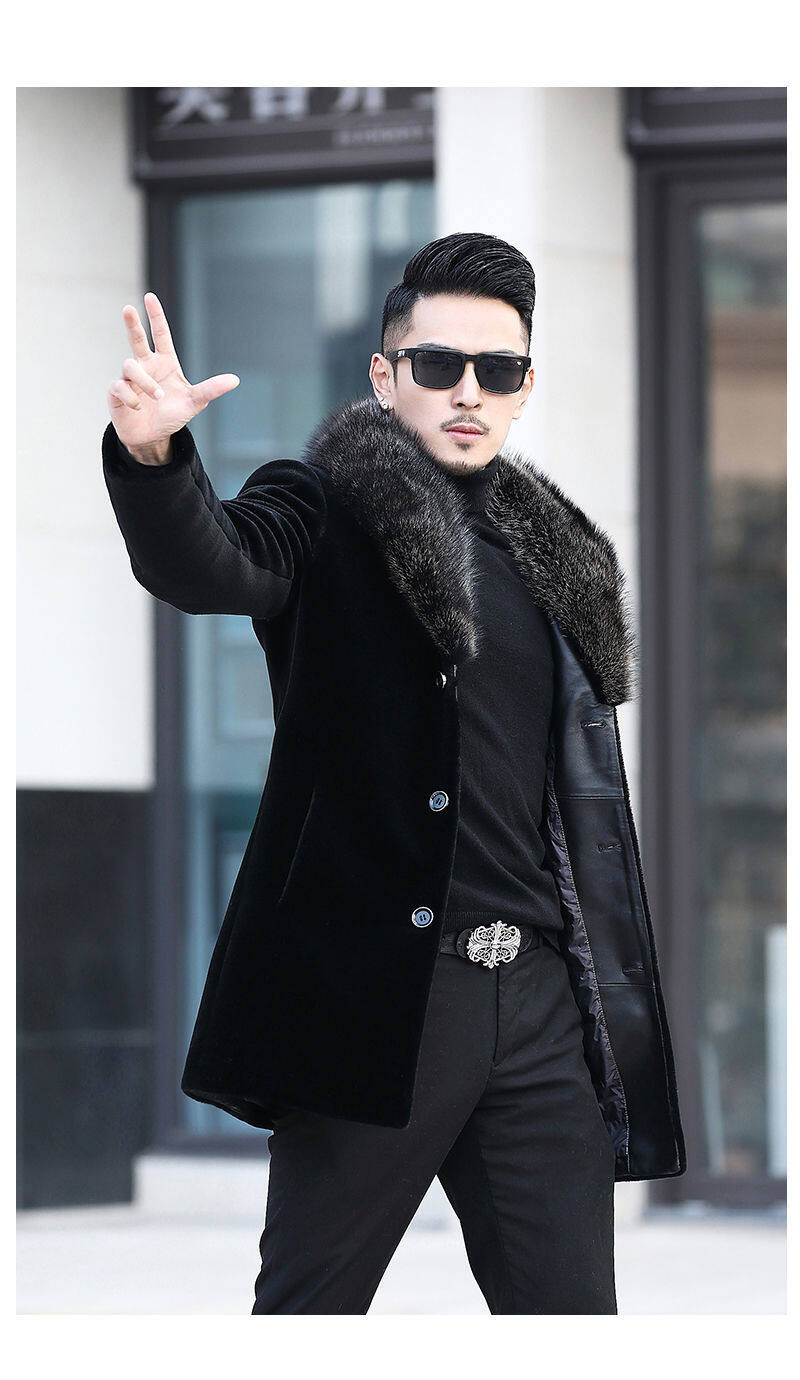 Thickened men's Marten overcoats suit collar mink New imitation fur mid-length Haining fur winter coat for men