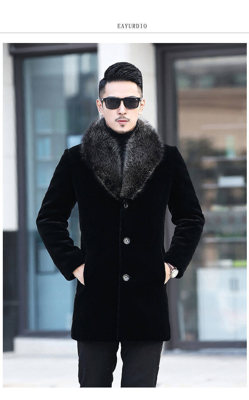 Thickened men's Marten overcoats suit collar mink New imitation fur mid-length Haining fur winter coat for men