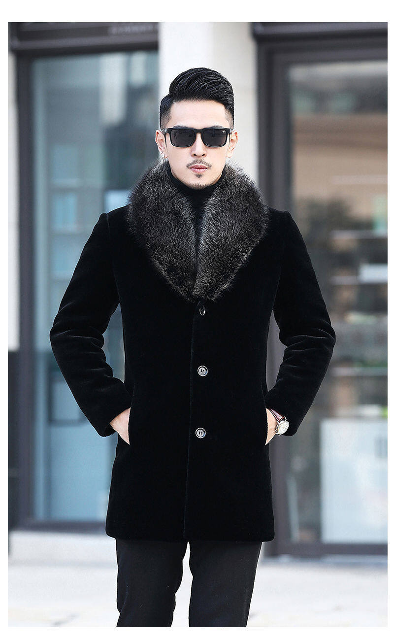 Thickened men's Marten overcoats suit collar mink New imitation fur mid-length Haining fur winter coat for men